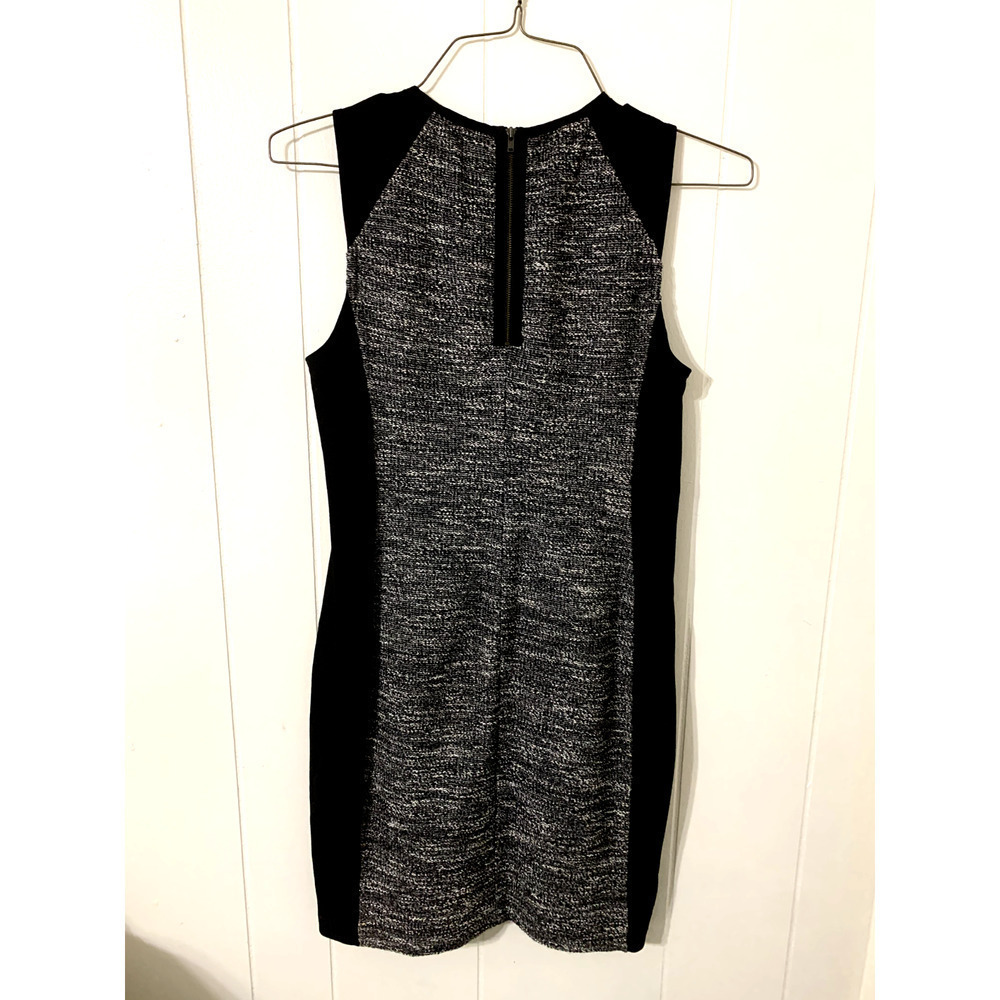 Eileen Fisher Sz S Black Knit White Black Nubby Knit Inset Bodycon Dress Career - Picture 2 of 8